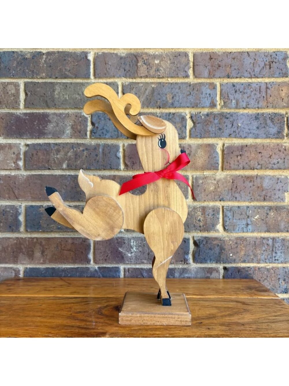 Wood Craft Christmas Deer Sculpture Hand painted